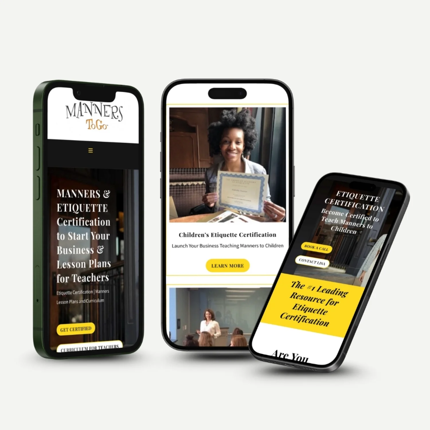 Manners To Go website - mobile screens